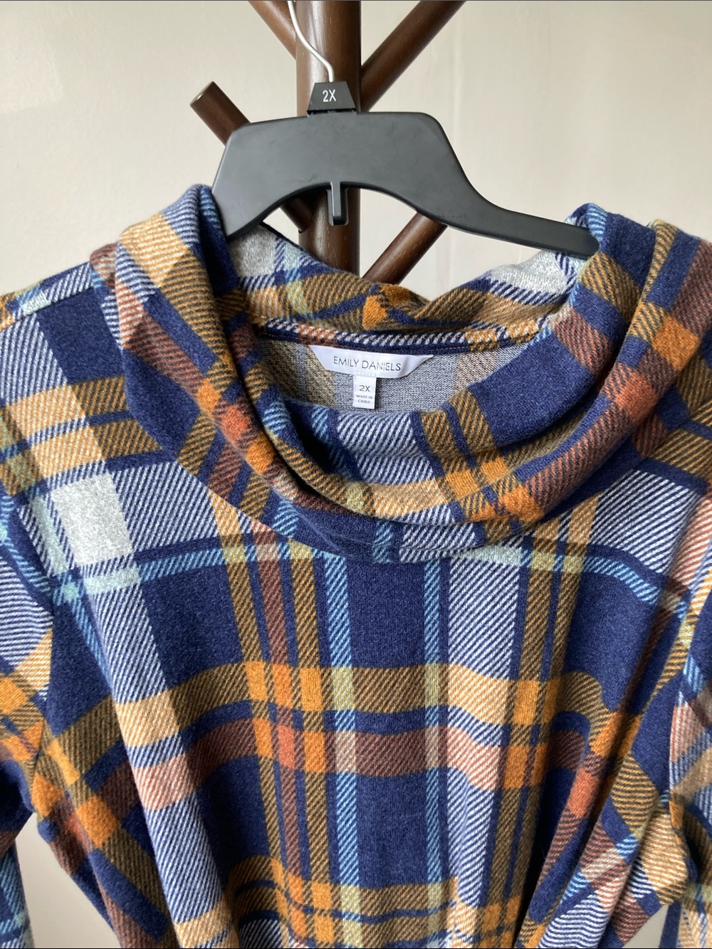 Emily Daniels plaid by printed midi cowlneck dress with belt long sleeve 2X - Picture 4 of 16
